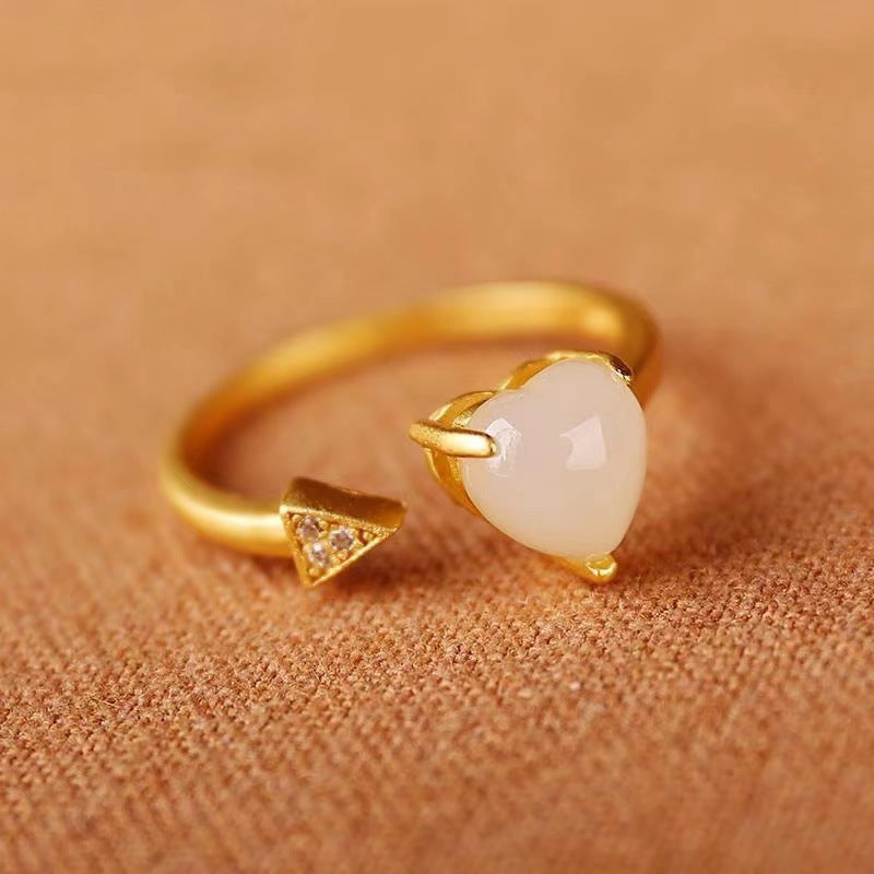 Heart-Shaped Hetian Jade Ring | Minimalist Open Ring