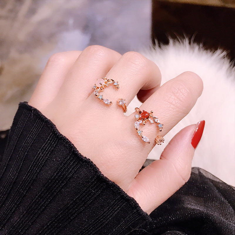 Floral Moon Ring | Adjustable Open Ring