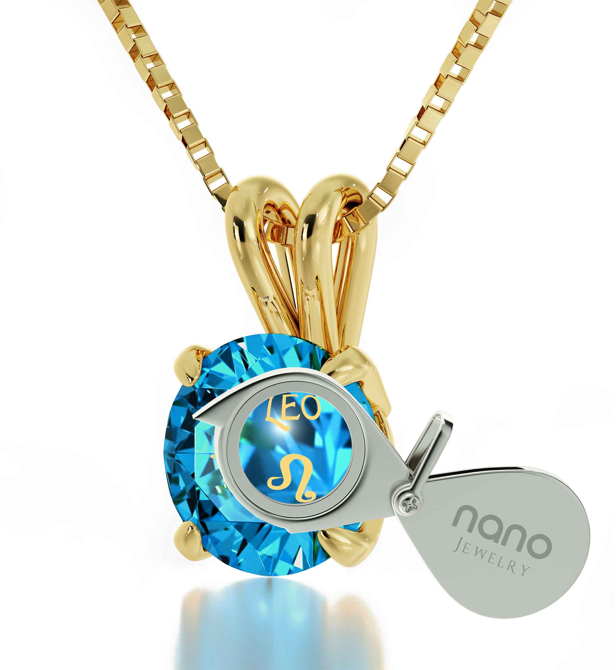 14K Yellow Gold Leo Zodiac Necklace | Crystal Pendant Necklace