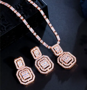 Geometric Jewelry Set with Earrings and Necklace (One Set)