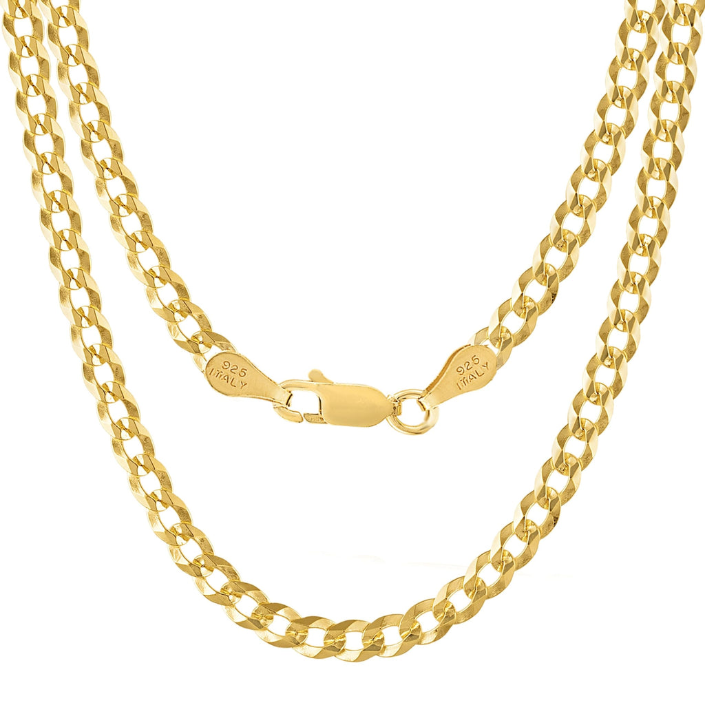 KISPER Gold Chain for Men - 925 Sterling Silver Gold Plated Necklace for Men Solid Diamond-Cut 5mm Curb Cuban Link Chain Italian Mens Gold Chain with Lobster Clasp - Made in Italy 20 inches