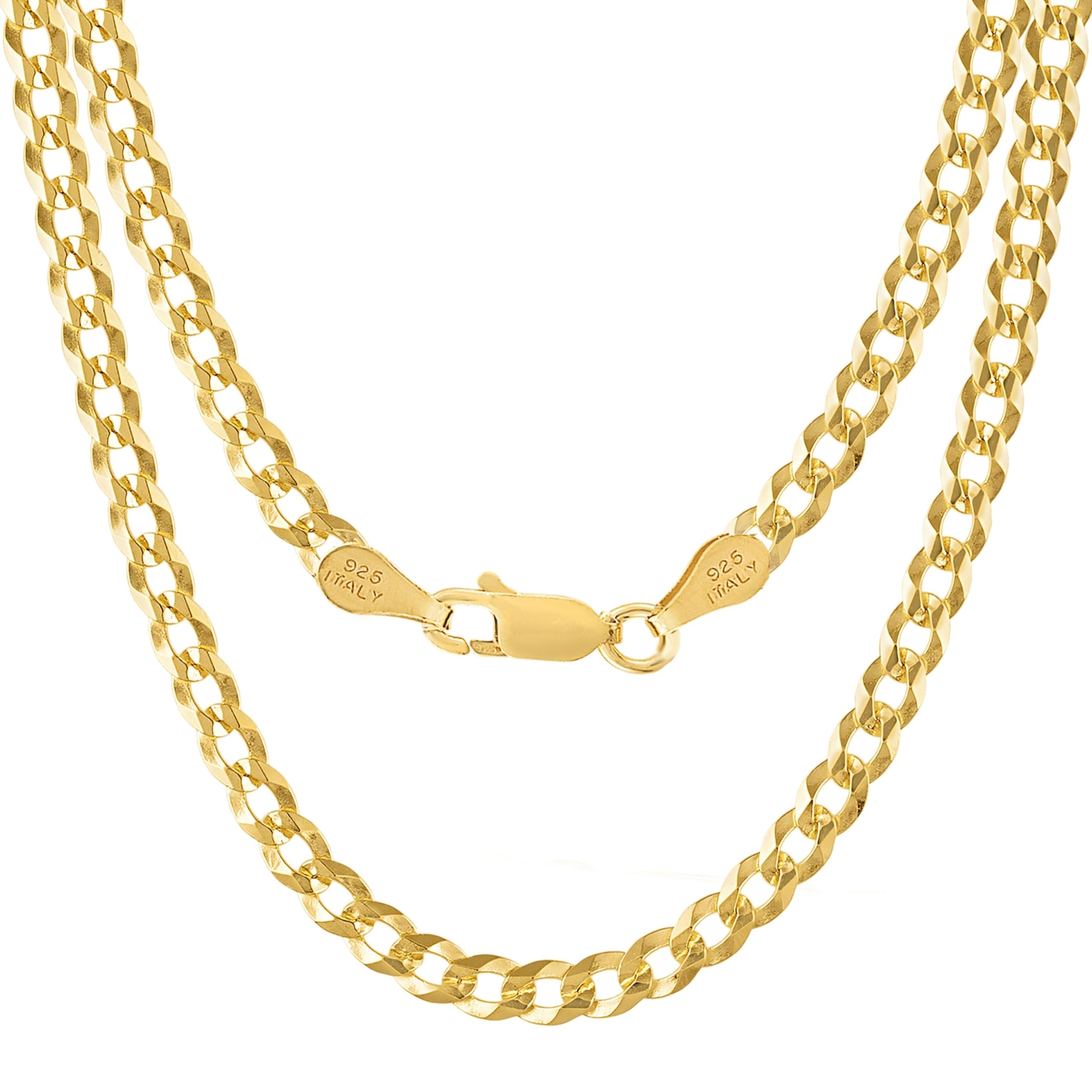 KISPER Gold Chain for Men - 925 Sterling Silver Gold Plated Necklace for Men Solid Diamond-Cut 5mm Curb Cuban Link Chain Italian Mens Gold Chain with Lobster Clasp - Made in Italy 20 inches