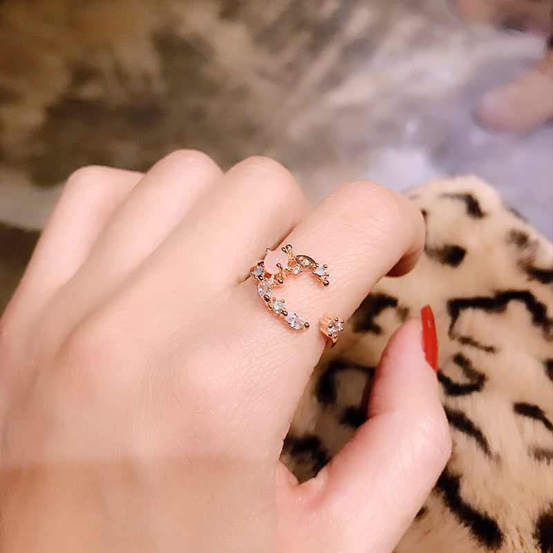 Floral Moon Ring | Adjustable Open Ring