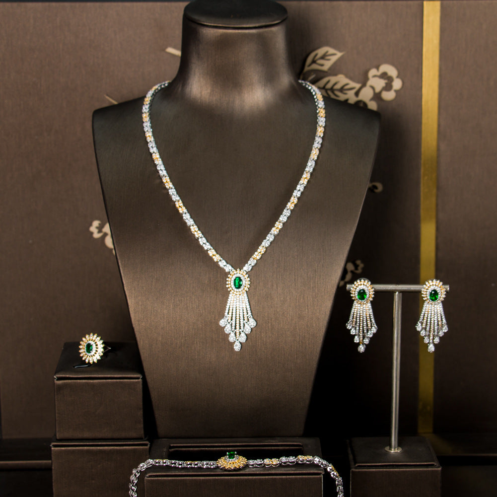 24K Gold Plated Zircon Jewelry Set | 4-Piece Women's Gift Set