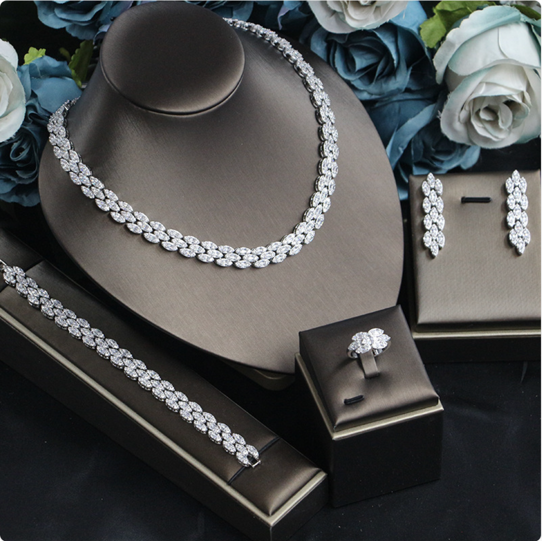 Floral Copper Wedding Jewelry Set | Necklace, Ring, Earrings & Bracelet