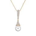 Long Crystal Pendant Necklace for Women Large Rhinestone Pearl Pendant Necklaces Gold Silver Plated Sweater Statement Necklace Fashion Jewelry for Women (Gold)