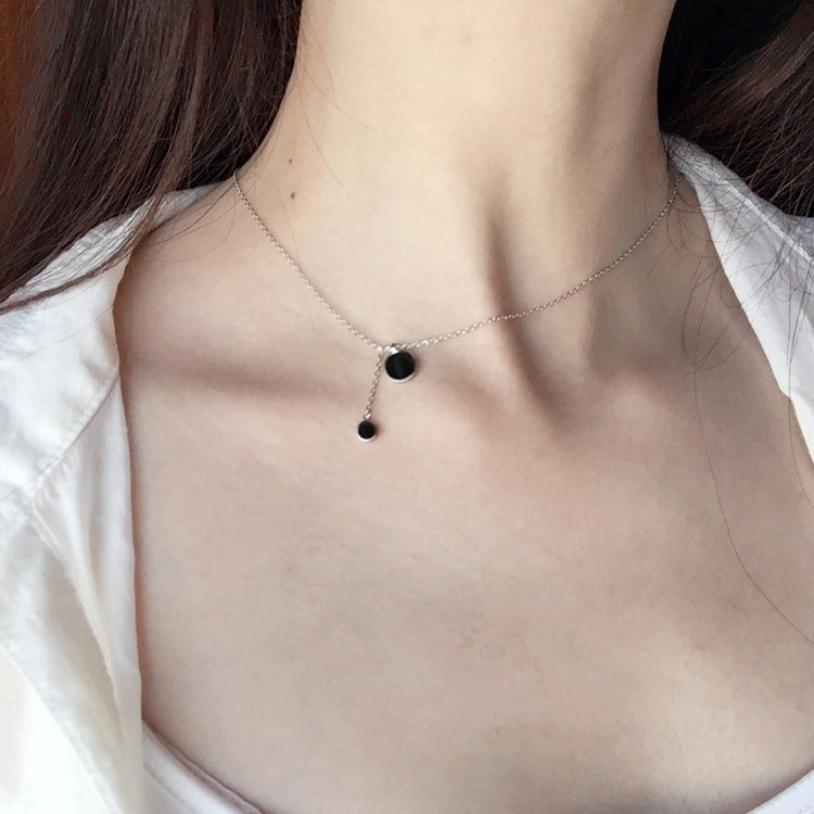 925 Silver Black Circle Pendant Necklace for Women