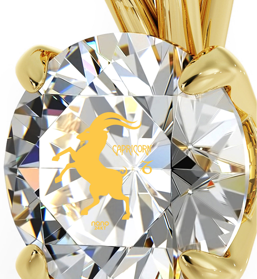 14K Yellow Gold Capricorn Zodiac Necklace | Crystal Pendant Necklace
