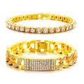 Iced Out Tennis & Cuban Link Bracelet Set – 14K Gold Silver Hip Hop Jewelry for Men & Women