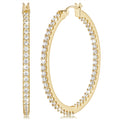 14K Gold Hoop Earrings with Dual CZ | 42mm Big Hoops for Women
