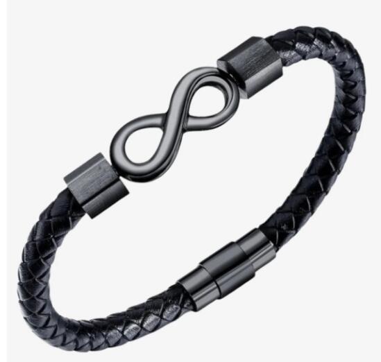 Infinity Leather Bracelet | Black & Silver