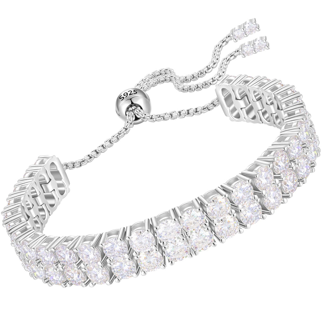 YIMERAIRE Moissanite Tennis bracelet Adjustable Diamond Bracelet for Women 17.0 Carats 18k Whate Gold Plated Lab Grown Diamond Tennis Bracelet VVS1 Brilliance D Color 4MM 925 Sterling Silver Bracelet