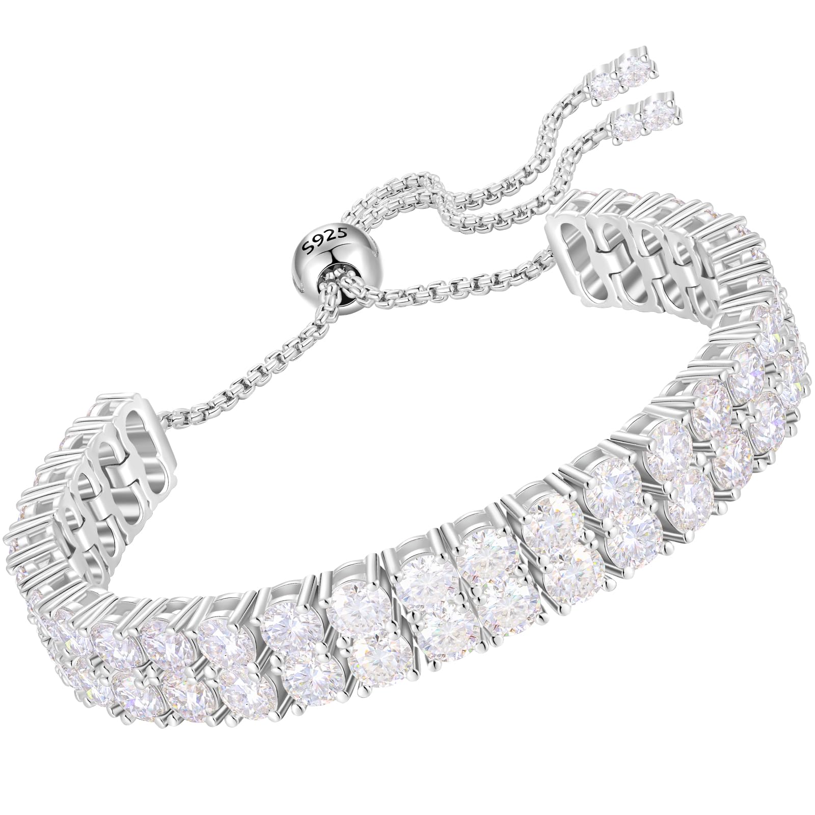 YIMERAIRE Moissanite Tennis bracelet Adjustable Diamond Bracelet for Women 17.0 Carats 18k Whate Gold Plated Lab Grown Diamond Tennis Bracelet VVS1 Brilliance D Color 4MM 925 Sterling Silver Bracelet