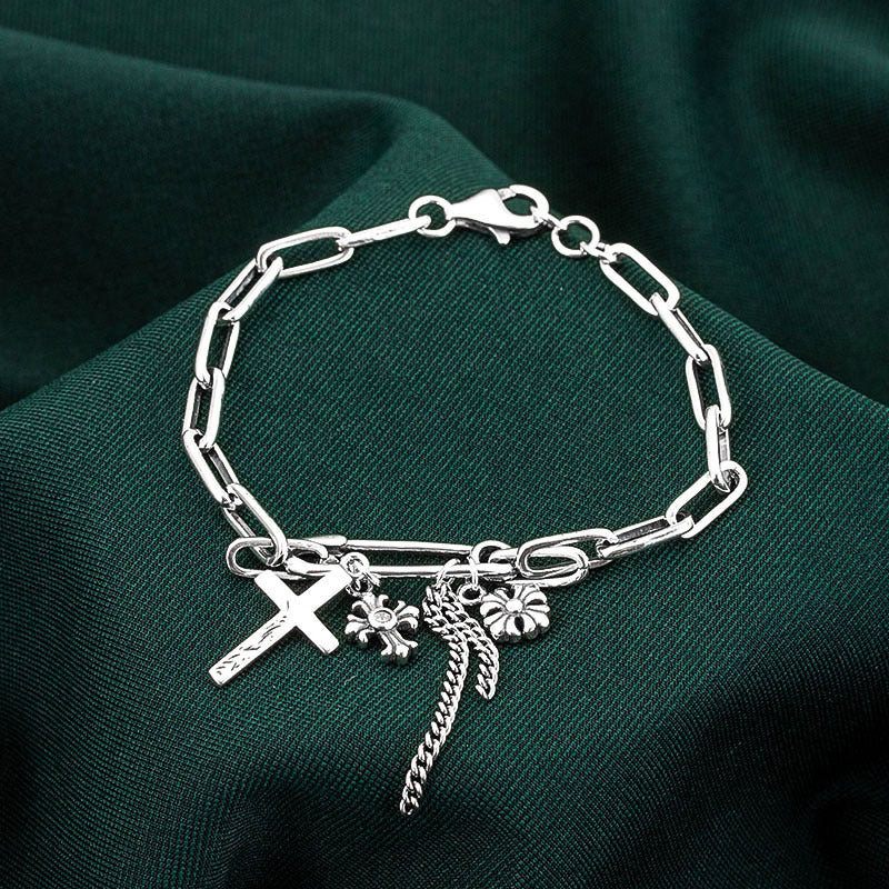 Old Thai Silver Bracelet Cross Pendant