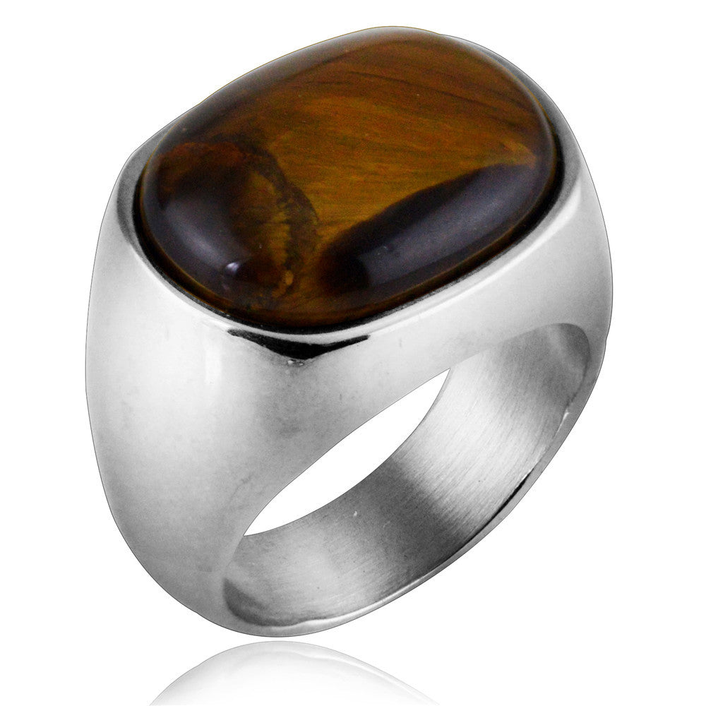 Tiger Eye Stone Ring | Titanium Steel Minimalist Ring