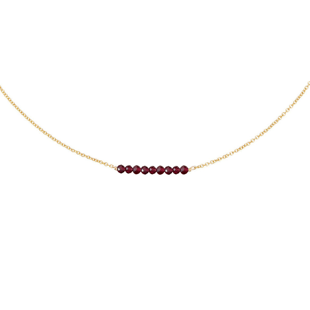 Dainty Beaded Garnet Bar NecklaceJanuary Birthstone Gift Necklace18K Gold Plated Delicate Handmade Faceted Garnet Stone Beads Bar Boho Necklaces for Women