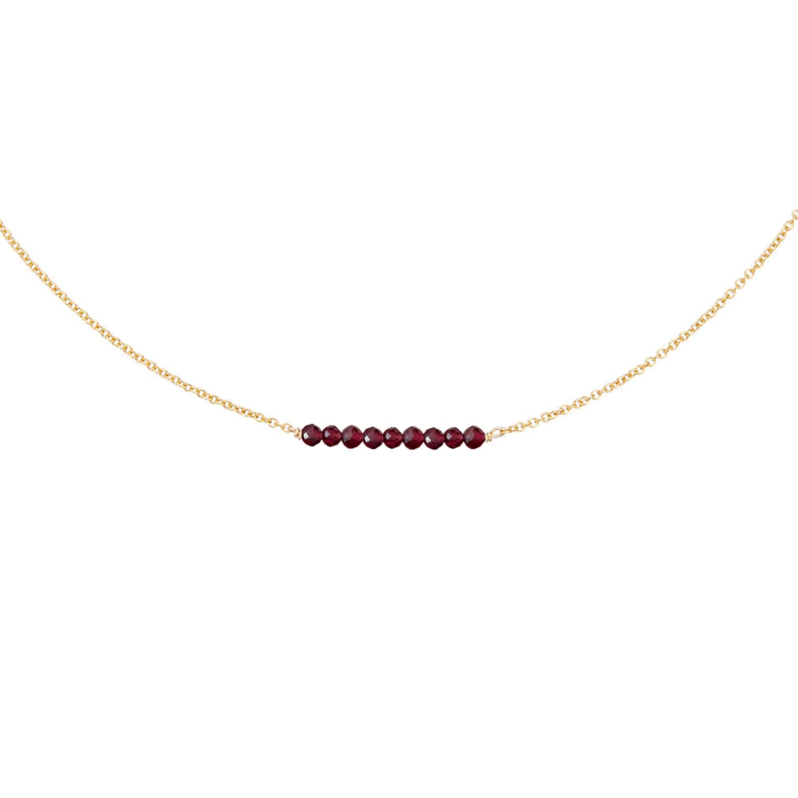Dainty Beaded Garnet Bar NecklaceJanuary Birthstone Gift Necklace18K Gold Plated Delicate Handmade Faceted Garnet Stone Beads Bar Boho Necklaces for Women