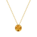 MAX + STONE 14k Yellow Gold Round Pendant Necklace for Women with 7 mm Yellow Citrine November Birthstone on 18 Inch Cable Chain Spring Ring Clasp Bezelby