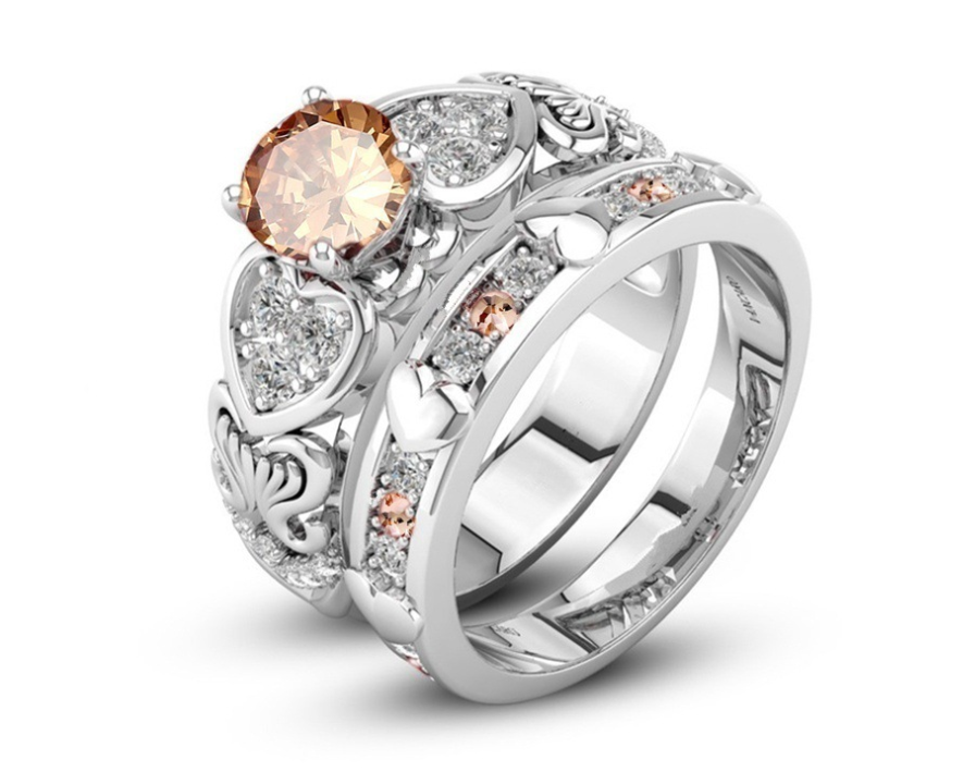 Heart Platinum Double Layer Stacking Ring