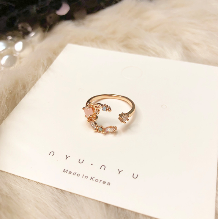 Floral Moon Ring | Adjustable Open Ring