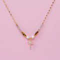 Cross Pendant Stone Bead Necklace