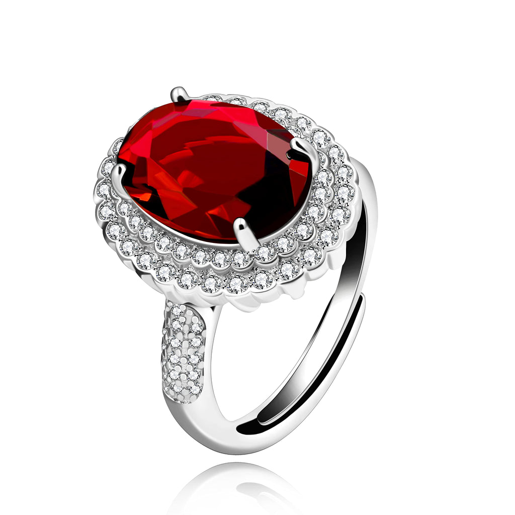 Ruby Oval Birthstone Ring | Adjustable CZ Engagement Ring