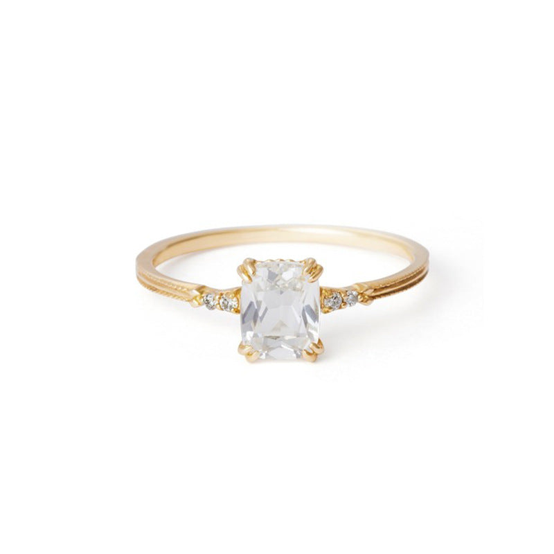 Square White Crystal Ring | Japanese Minimalist Design