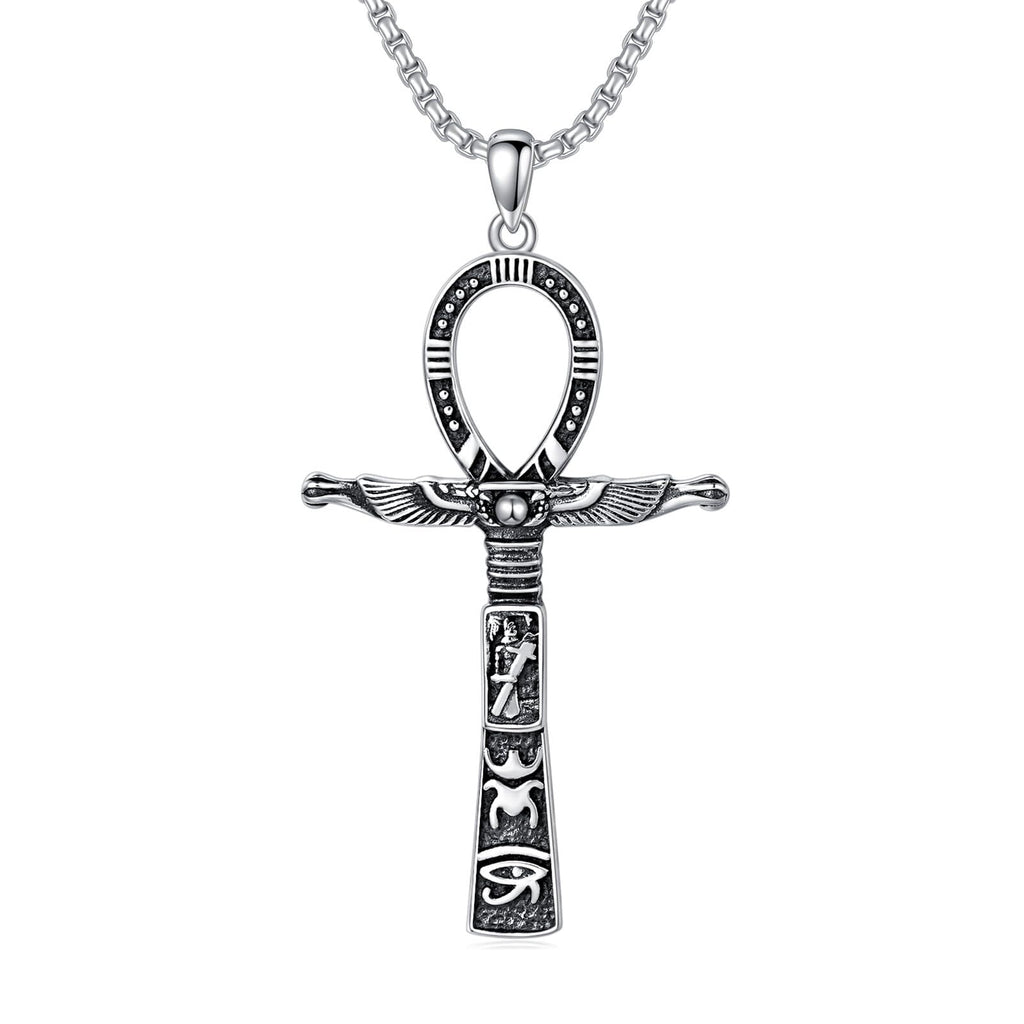 Swordgod Ankh Necklace Men 925 Sterling Silver Ankh Necklace Egyptian Necklace Ankh Cross Necklace Ankh Necklace for Men Fathers Day Valentine Day Birthday Anniversary Christmas Gifts for Men Him