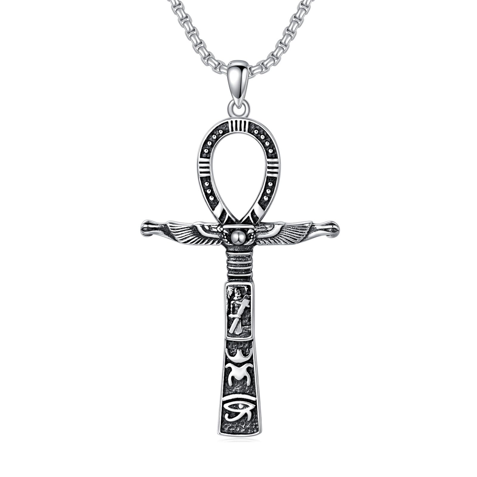 Swordgod Ankh Necklace Men 925 Sterling Silver Ankh Necklace Egyptian Necklace Ankh Cross Necklace Ankh Necklace for Men Fathers Day Valentine Day Birthday Anniversary Christmas Gifts for Men Him