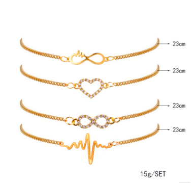 Heartbeat Infinity Bracelet Set | Rhinestone Charm