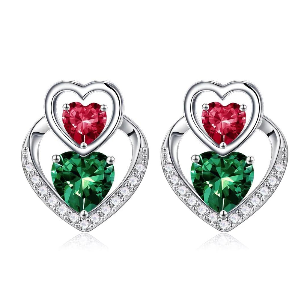 Birthstone Stud Earrings | Emerald & Ruby Gemstone Earrings