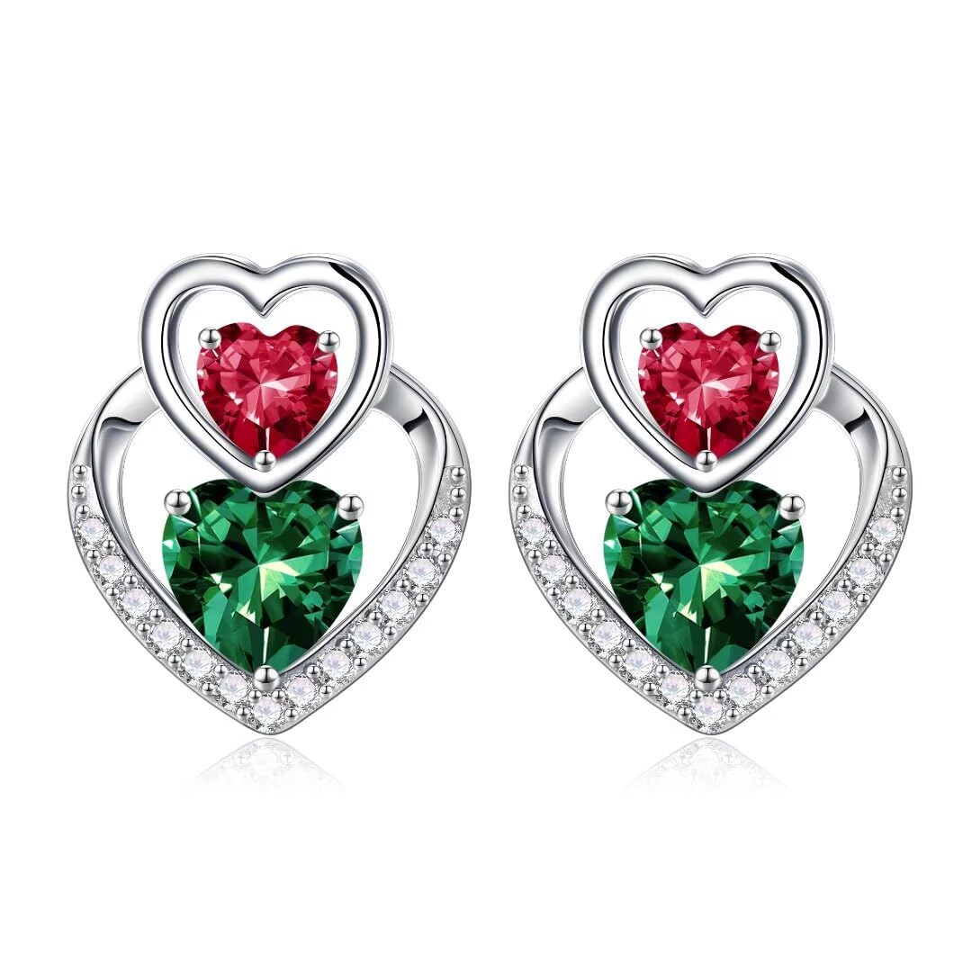 Birthstone Stud Earrings | Emerald & Ruby Gemstone Earrings