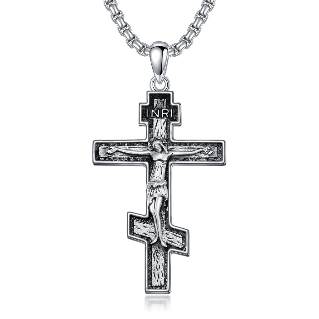 Cargari Eastern Orthodox Cross Necklace S925 Sterling Silver Orthodox Cross Pendant for Men Women