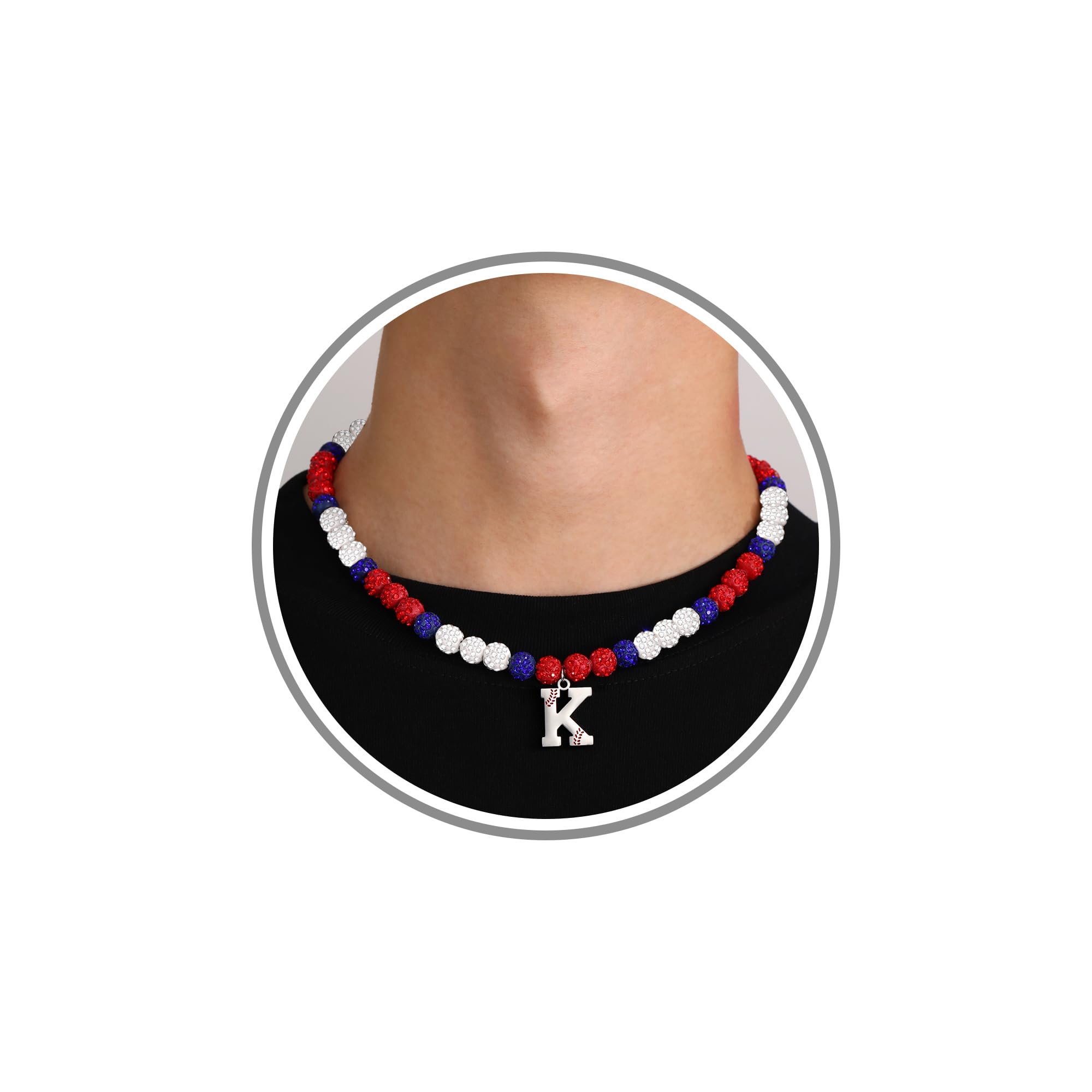 Baseball Necklace Baseball Team Gifts Letter K Initial Necklace for Men Teens Cool Gifts for Baseball Players Beaded Bling Rhinestone Baseball Necklace Initial Jewelry