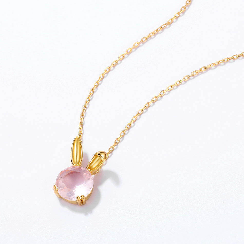 Japanese Rabbit Zodiac Necklace | Pink Crystal Pendant | Cute Astrology Jewelry