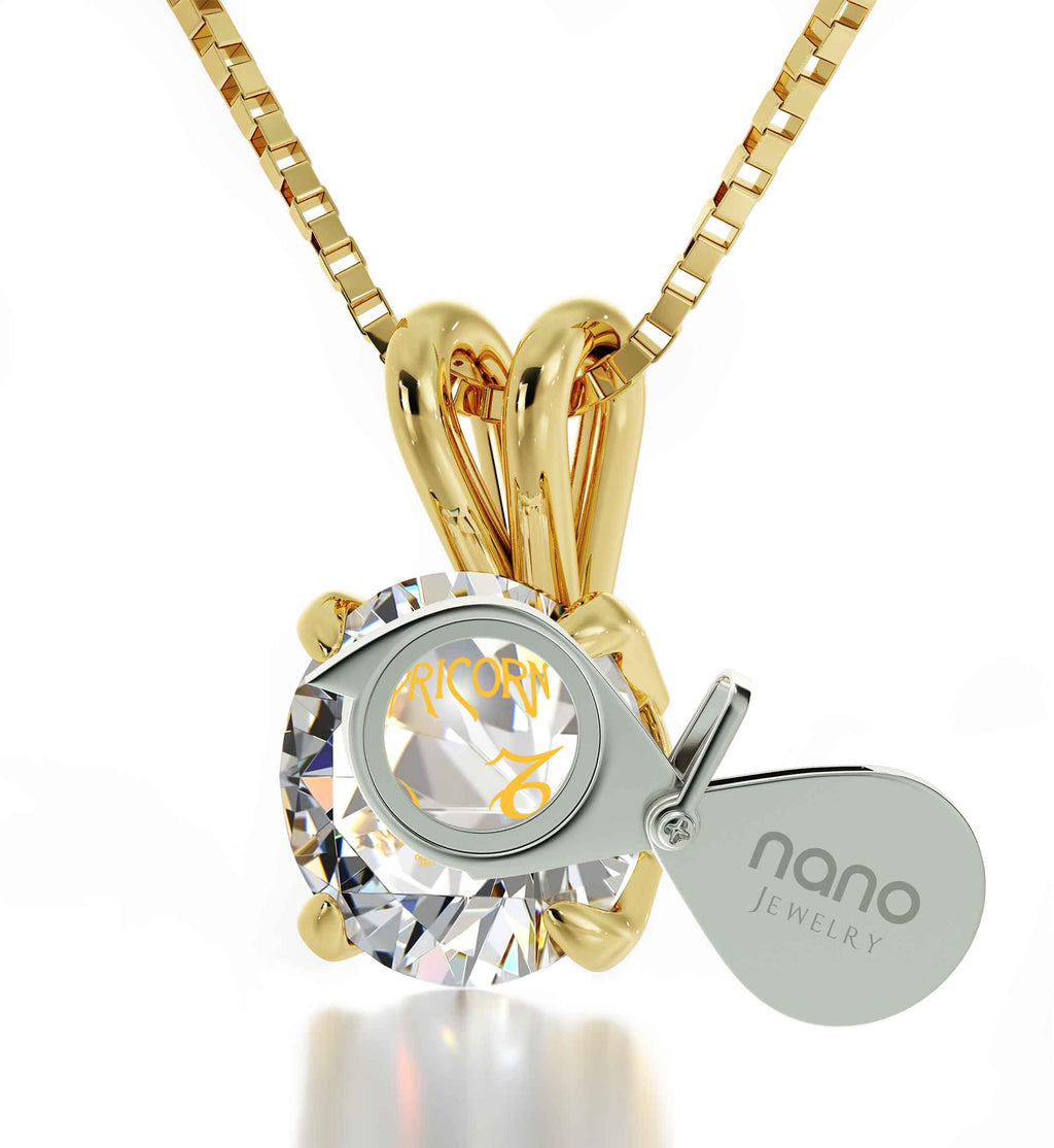 14K Yellow Gold Capricorn Zodiac Necklace | Crystal Pendant Necklace