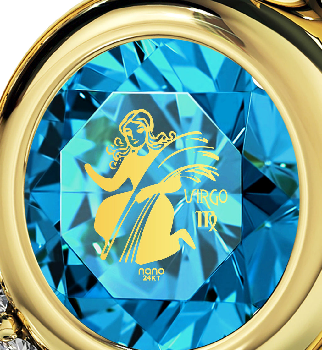 Virgo Zodiac Heart Pendant Necklace | Gold Plated Silver | 24K Inscribed Crystal