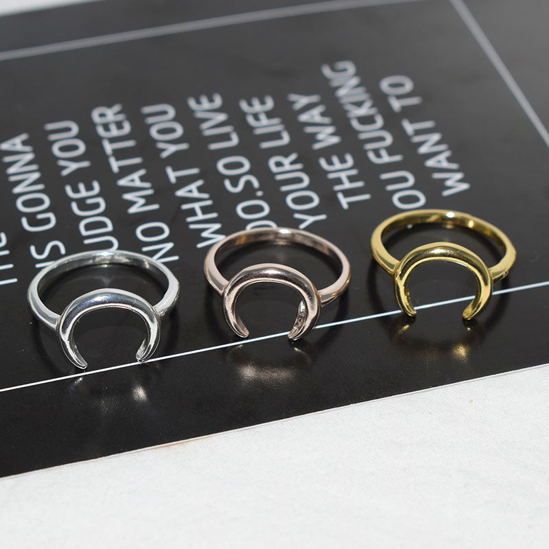 Minimalist Moon Open Ring | Celestial Design