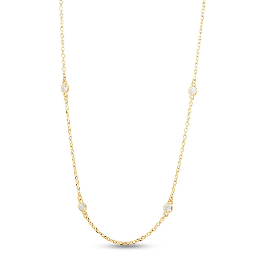 SAVEARTH DIAMONDS 2.9MM Round Cut Lab Created Moissanite Bezel Set Yard Station 36" Long Chain Necklace In 14k Yellow Gold Plated Sterling Silver Jewelry (G-H Color 1.60 Cttw)