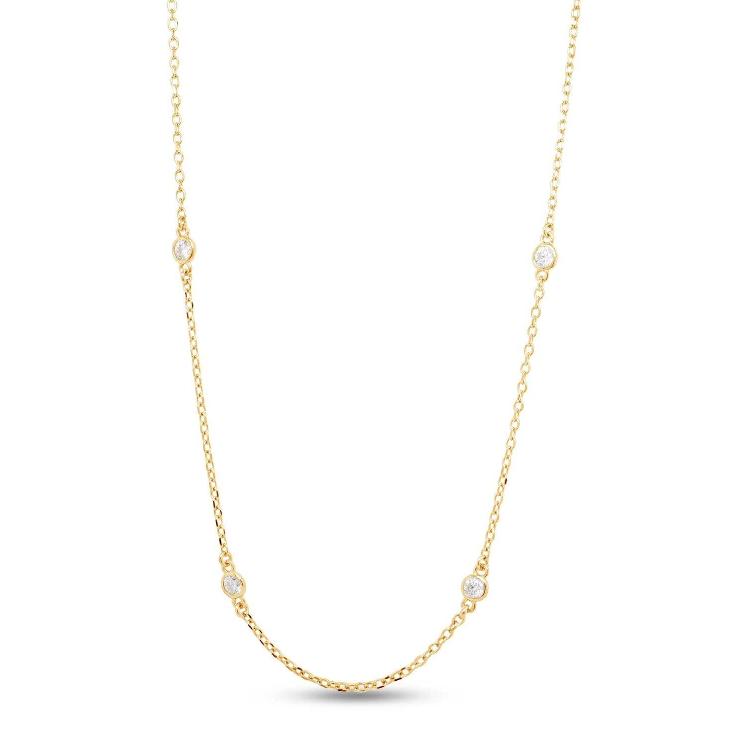 SAVEARTH DIAMONDS 2.9MM Round Cut Lab Created Moissanite Bezel Set Yard Station 36" Long Chain Necklace In 14k Yellow Gold Plated Sterling Silver Jewelry (G-H Color 1.60 Cttw)