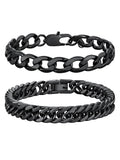 Richsteel Stainless Steel Cuban Chain Bracelet for Men Women Curb Width Black Rope Figaro Cuban Chain Bracelets Set 7.4/8.2/9 Inches Men Jewelry Gifts