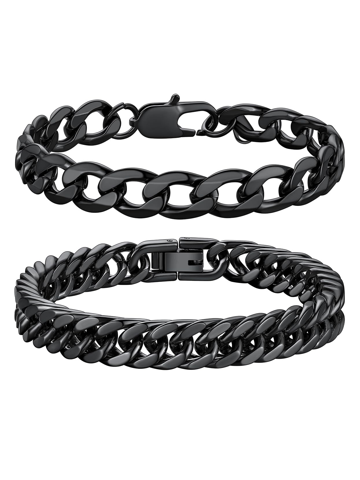 Richsteel Stainless Steel Cuban Chain Bracelet for Men Women Curb Width Black Rope Figaro Cuban Chain Bracelets Set 7.4/8.2/9 Inches Men Jewelry Gifts