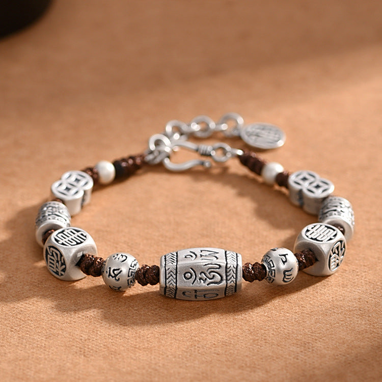 Vintage Six-Character Mantra Bracelet for Men | Buddhist Spiritual Jewelry