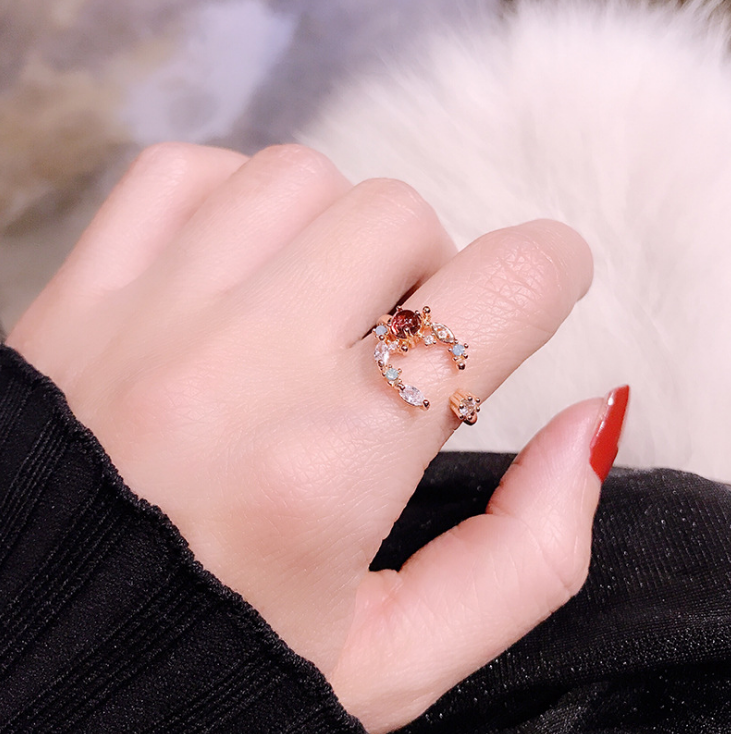 Floral Moon Ring | Adjustable Open Ring