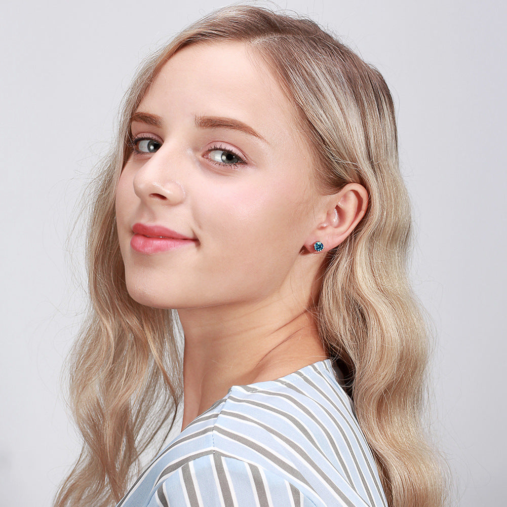 Zodiac Birthstone Stud Earrings – S925 Sterling Silver Four-Claw Setting | 12 Colors