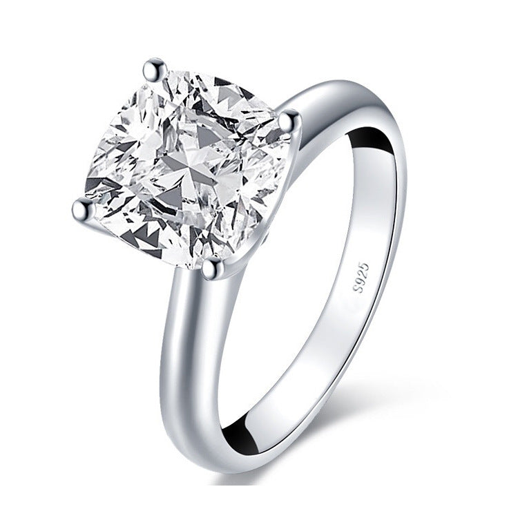 Minimalist 925 Silver Cushion Cut Diamond Ring