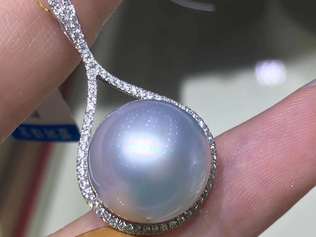 Nanyang Gold Pearl Pendant, 925 Silver Necklace 14mm