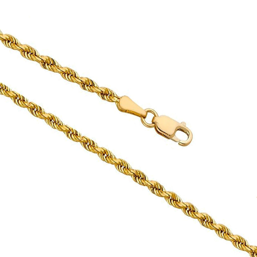 DIFINES 14k Real Yellow Gold Solid 2mm Rope Diamond Cut Chain Necklace with Lobster Claw Clasp Ideal GIfts for Women or Men - 30"