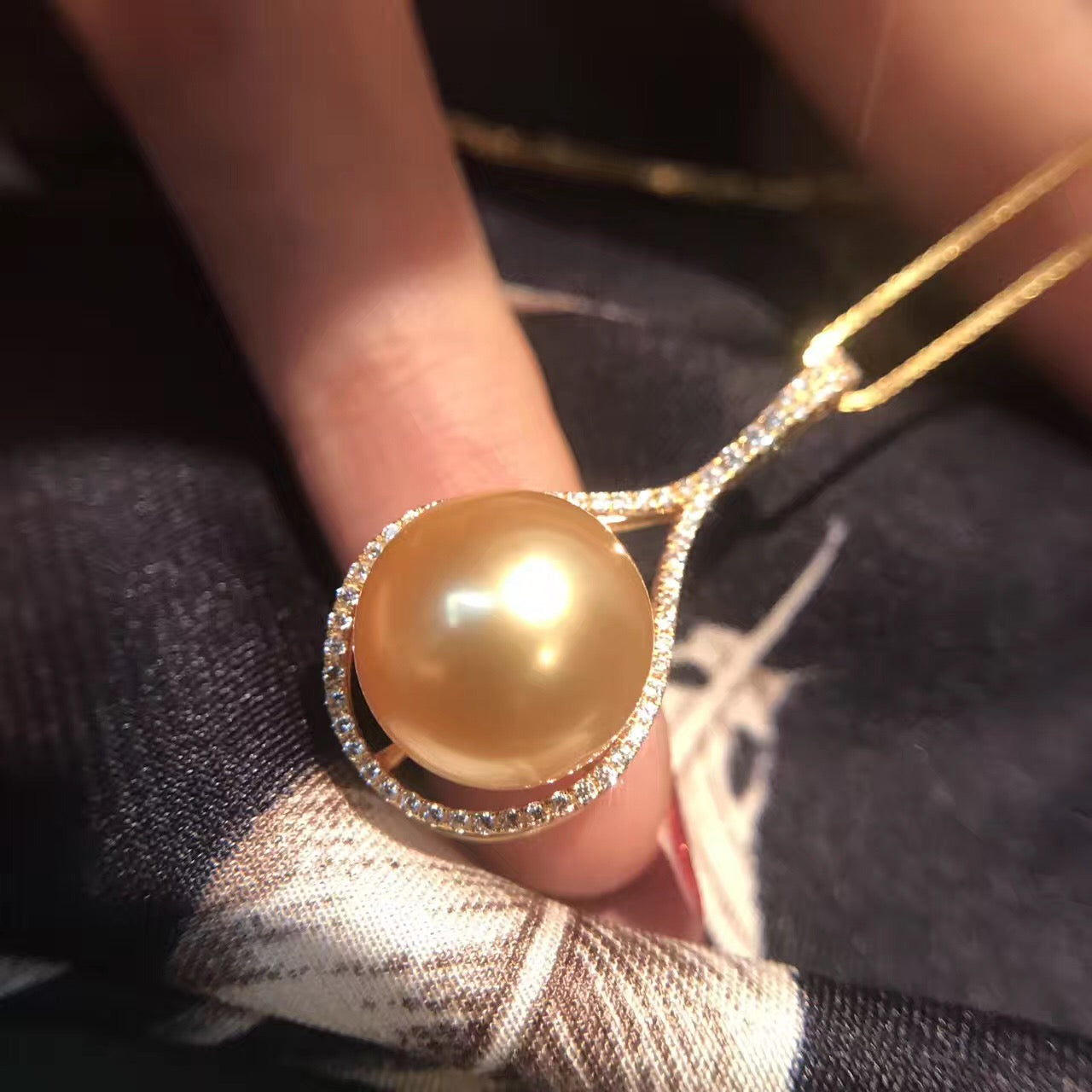 Nanyang Gold Pearl Pendant, 925 Silver Necklace 14mm