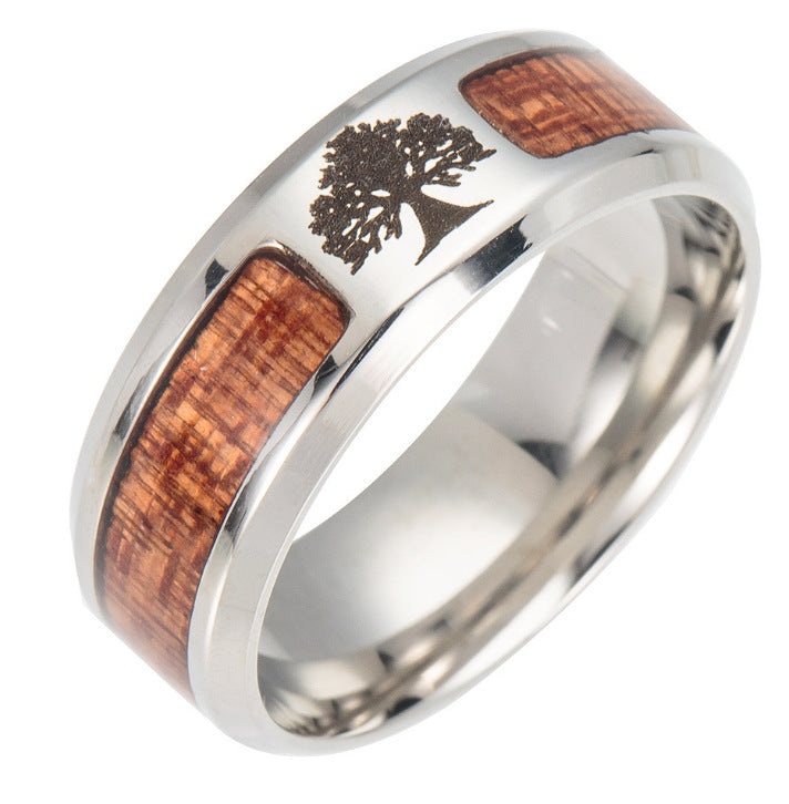 Inlaid Acacia Wood Half-Ring | Unique Finger Ring